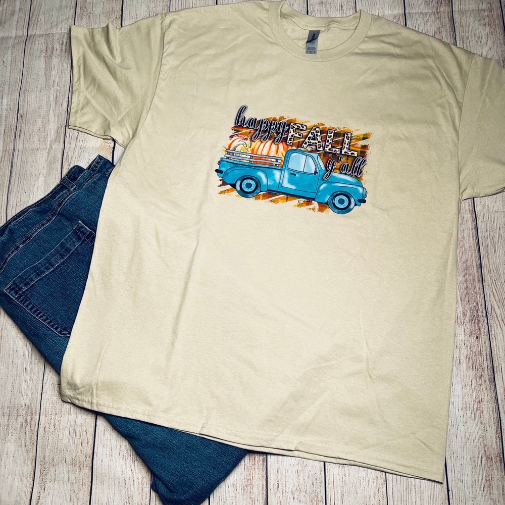 NEW Happy Fall Y'all T-Shirt, Handmade, Fall Vibes, Country Truck, Sz. XL